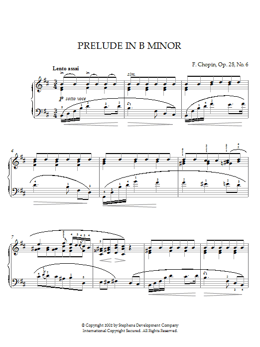 Frederic Chopin Prelude In B Minor, Op. 28, No. 6 sheet music notes and chords - Download Printable PDF and start playing in minutes.