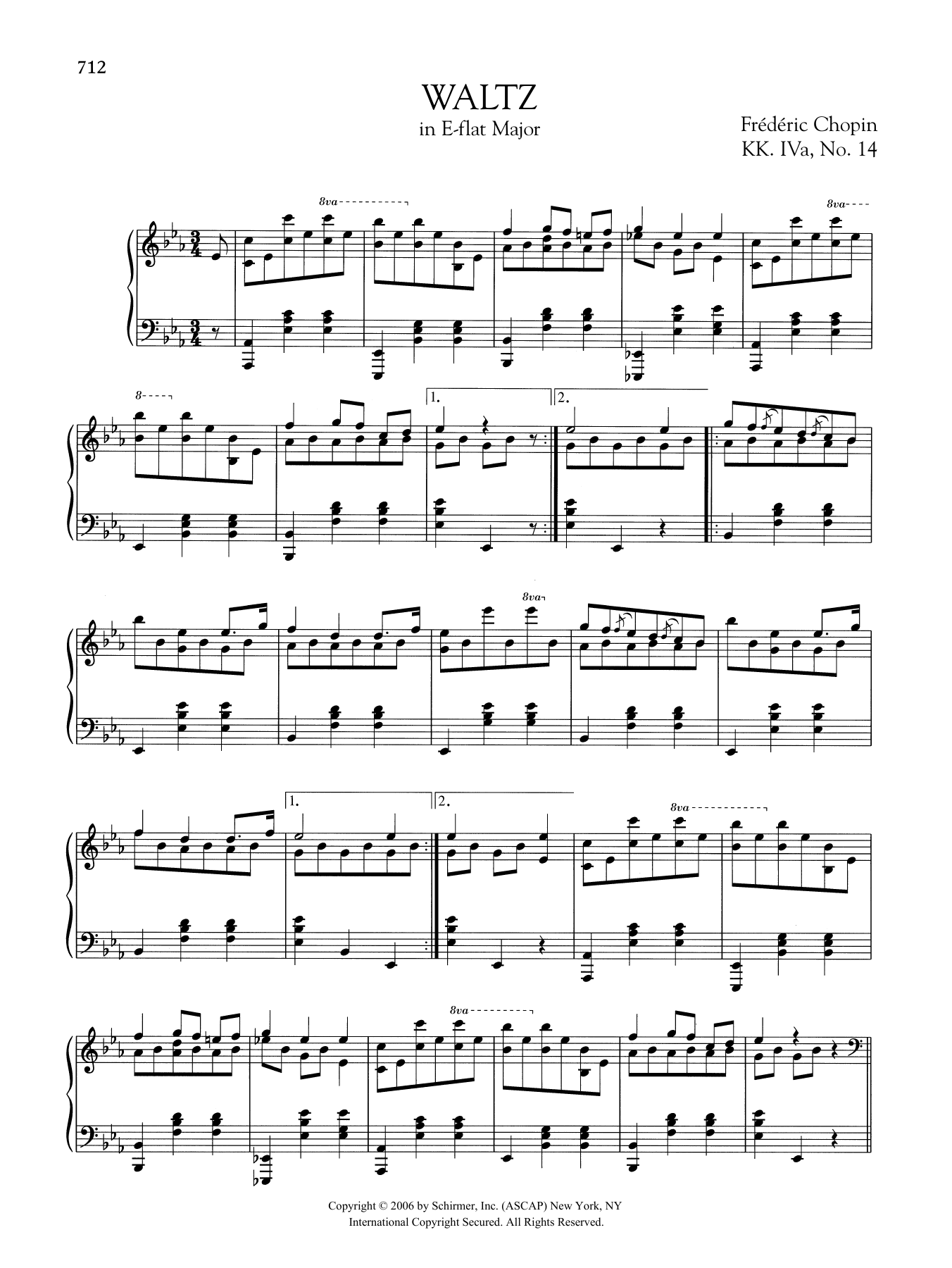 Frederic Chopin Waltz in E-flat Major, KK. IVa, No. 14 sheet music notes and chords. Download Printable PDF.