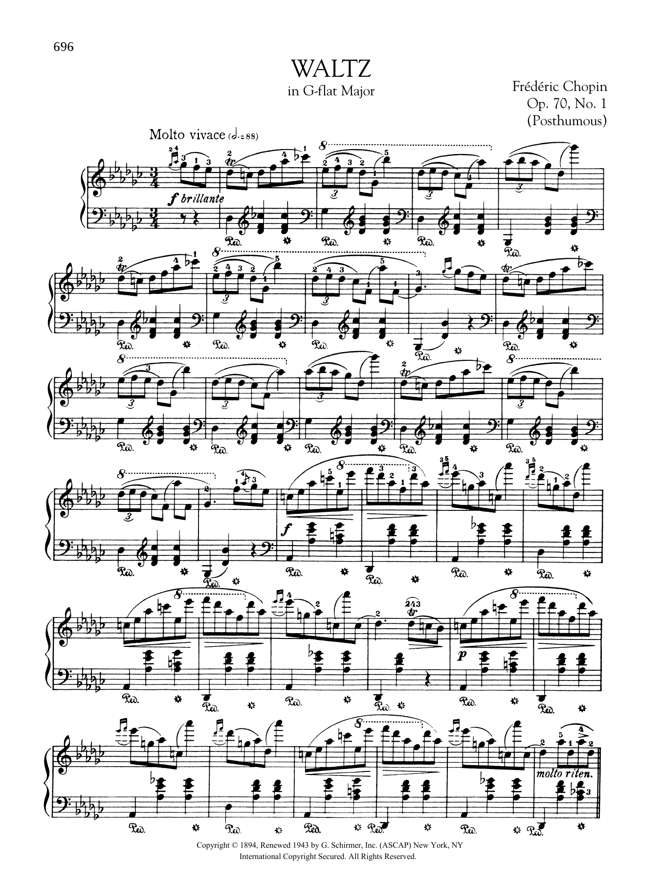 Frederic Chopin Waltz in G-flat Major, Op. 70, No. 1 (Posthumous) sheet music notes and chords. Download Printable PDF.