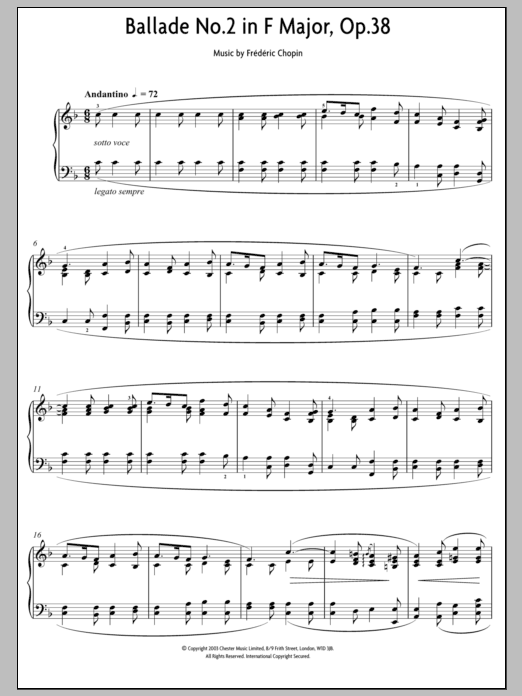 Frederic Chopin Ballade No.2 In F Major, Op.38 sheet music notes and chords. Download Printable PDF.