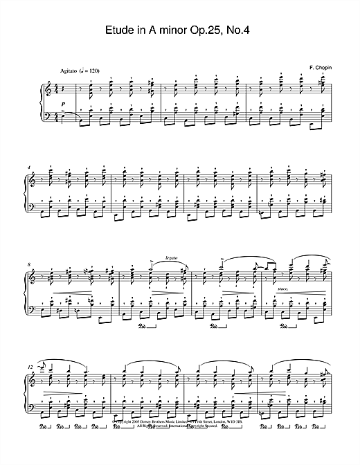 Learn to play Frederic Chopin Etude in A Minor, Op.25, No.4 sheet music for Piano Solo in minutes. Frederic Chopin Etude in A Minor, Op.25, No.4 sheet music notes and chords