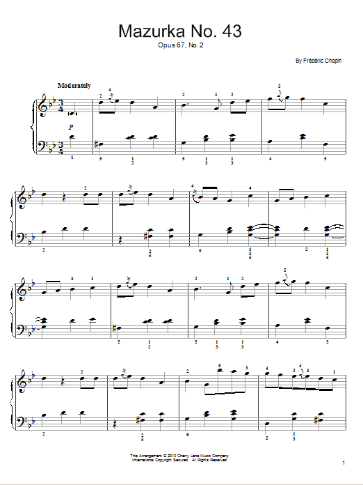 Frederic Chopin Mazurka Op. 67, No. 2 sheet music notes and chords. Download Printable PDF.