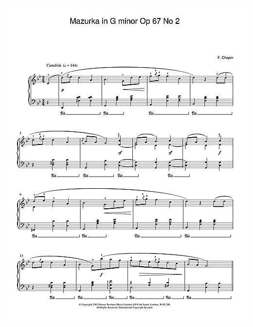 Learn to play Frederic Chopin Mazurka in G minor Op.67, No.2 sheet music for Piano Solo in minutes. Frederic Chopin Mazurka in G minor Op.67, No.2 sheet music notes and chords