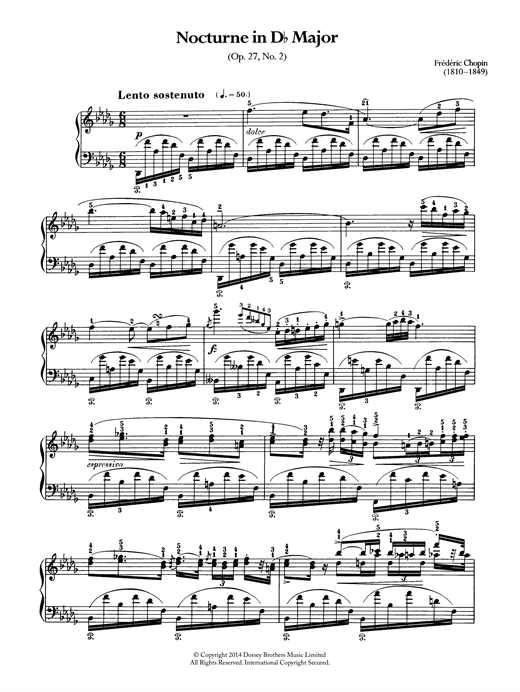 Learn to play Frederic Chopin Nocturne in D Flat Major, Op.27 No.2 sheet music for Piano Solo in minutes. Frederic Chopin Nocturne in D Flat Major, Op.27 No.2 sheet music notes and chords