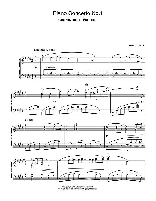 Frederic Chopin Piano Concerto No 1 2nd Movement Romance Sheet Music Pdf Notes Chords Classical Score Piano Solo Download Printable Sku 33680