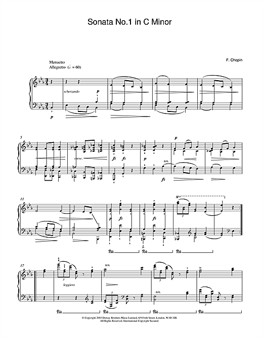 Learn to play Frederic Chopin Sonata No.1 in C Minor (2nd Movement: Menuetto) sheet music for Piano Solo in minutes. Frederic Chopin Sonata No.1 in C Minor (2nd Movement: Menuetto) sheet music notes and chords. Download Printable PDF.