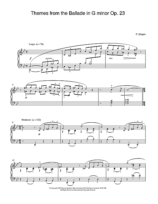 Learn to play Frederic Chopin Themes from the Ballade in G minor Op. 23 sheet music for Piano Solo in minutes. Frederic Chopin Themes from the Ballade in G minor Op. 23 sheet music notes and chords. Download Printable PDF.