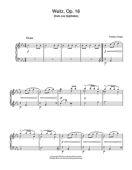 Learn to play Frederic Chopin Waltz Op.18 (from Les Sylphides) sheet music for Piano Solo in minutes. Frederic Chopin Waltz Op.18 (from Les Sylphides) sheet music notes and chords. Download Printable PDF.