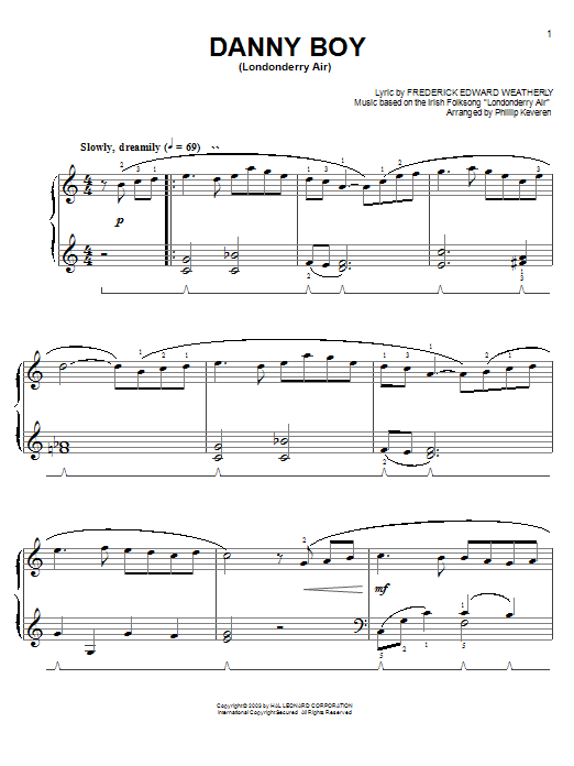 Frederick Edward Weatherly Danny Boy sheet music notes and chords. Download Printable PDF.