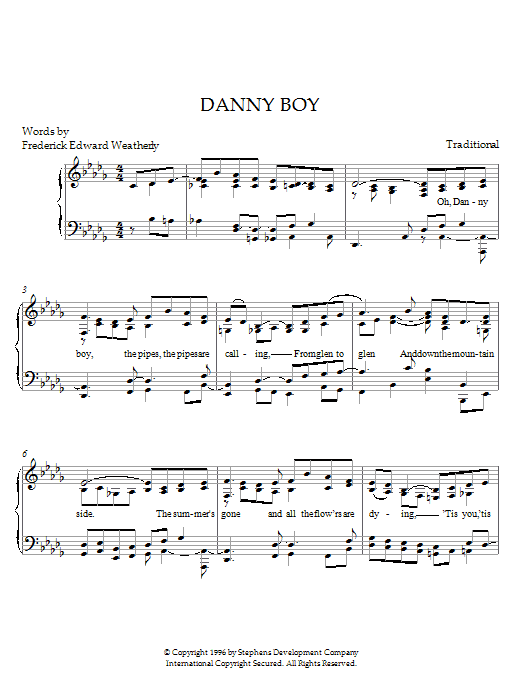 Frederick Edward Weatherly Danny Boy sheet music notes and chords arranged for Easy Piano