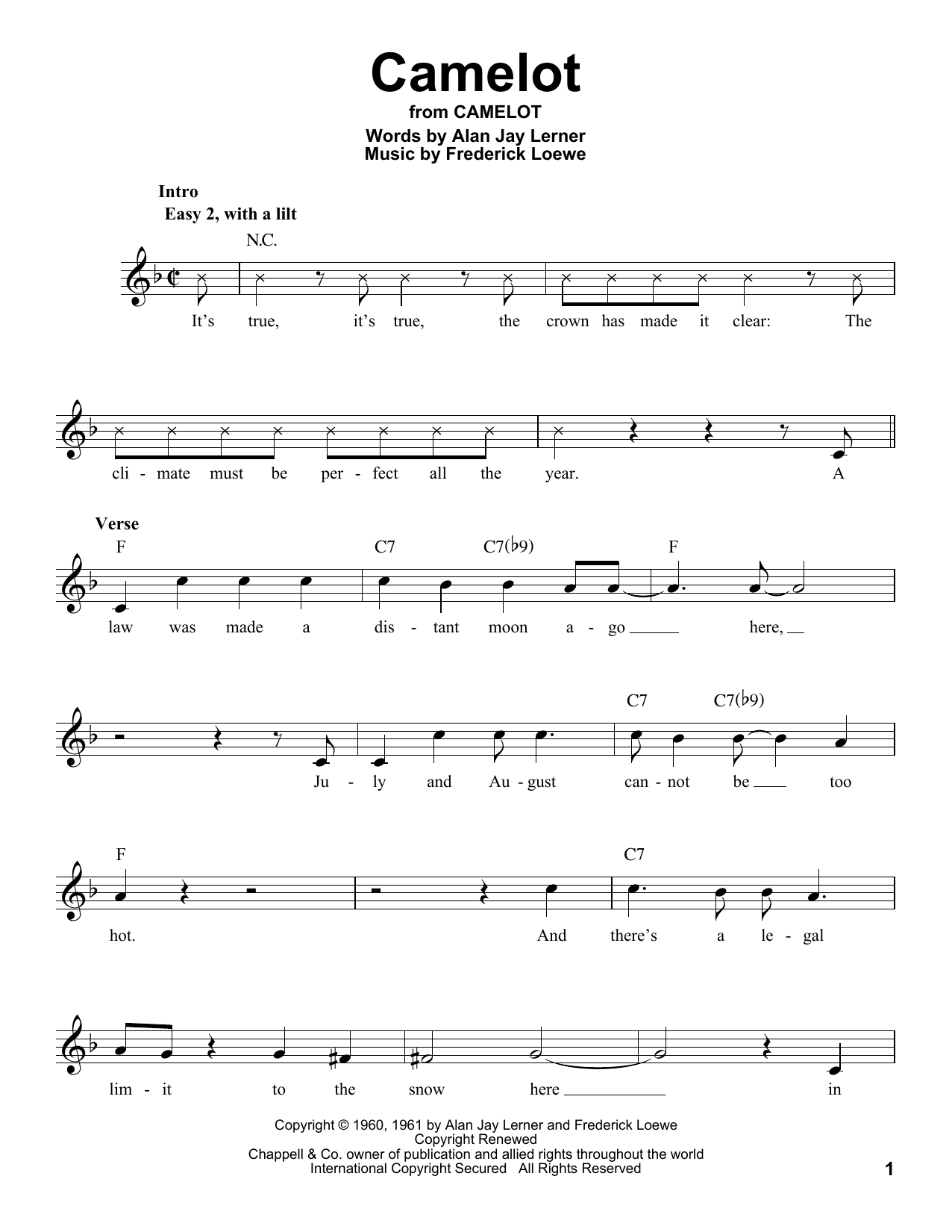 Frederick Loewe Camelot sheet music notes and chords. Download Printable PDF.