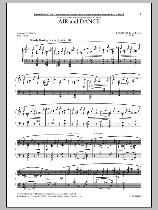 Frederick Delius Air And Dance sheet music notes and chords. Download Printable PDF.