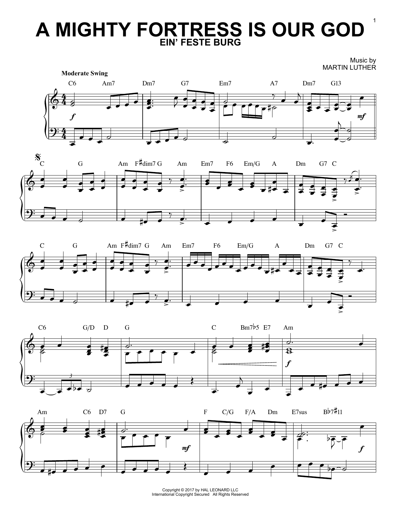 Frederick H Hedge A Mighty Fortress Is Our God Jazz Version Sheet Music Pdf Notes Chords Christian Score Piano Solo Download Printable Sku