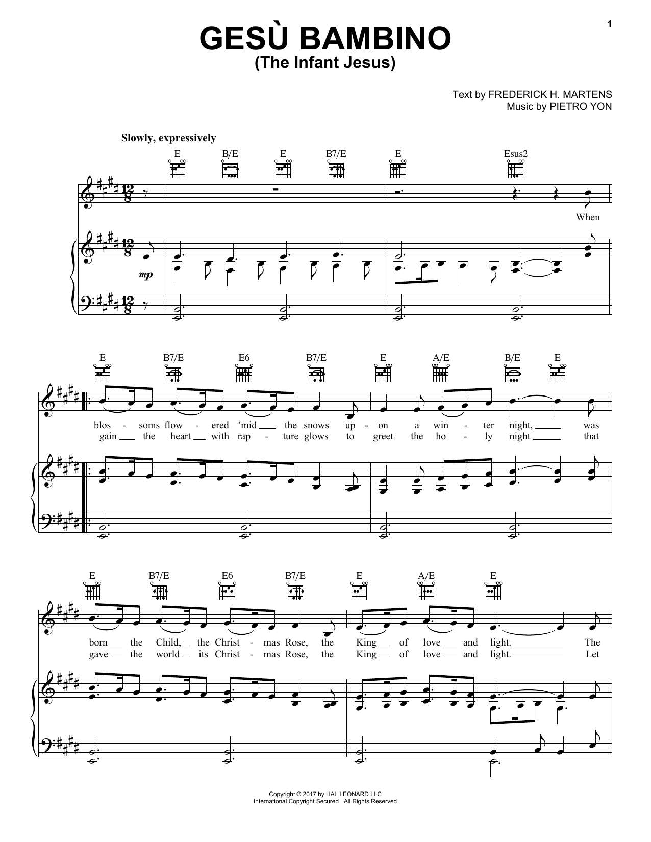 Pietro Yon Gesu Bambino (The Infant Jesus) sheet music notes and chords. Download Printable PDF.