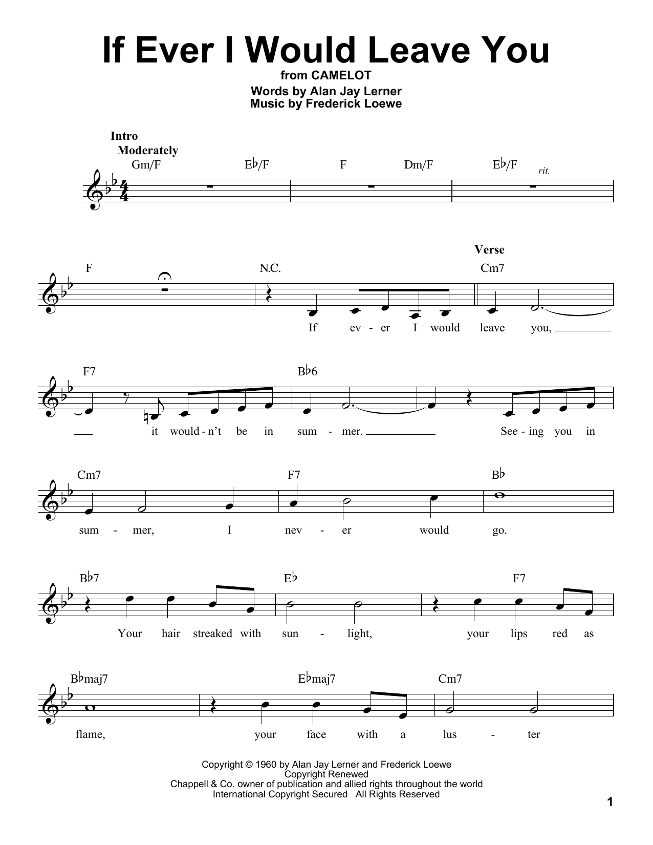 Learn to play Frederick Loewe If Ever I Would Leave You sheet music for Pro Vocal in minutes. Price: 6.9900$ Frederick Loewe If Ever I Would Leave You sheet music notes and chords arranged for Pro Vocal
