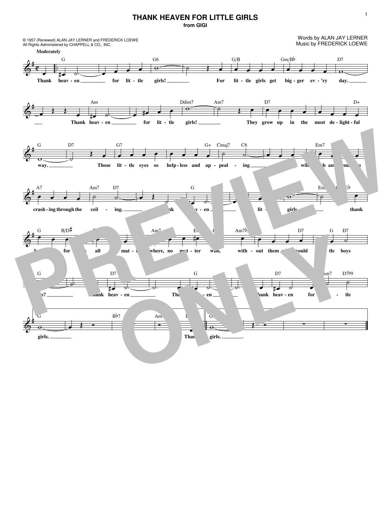 Learn to play Frederick Loewe Thank Heaven For Little Girls sheet music for Lead Sheet / Fake Book in minutes. Price: 5.9900$ Frederick Loewe Thank Heaven For Little Girls sheet music notes and chords arranged for Lead Sheet / Fake Book