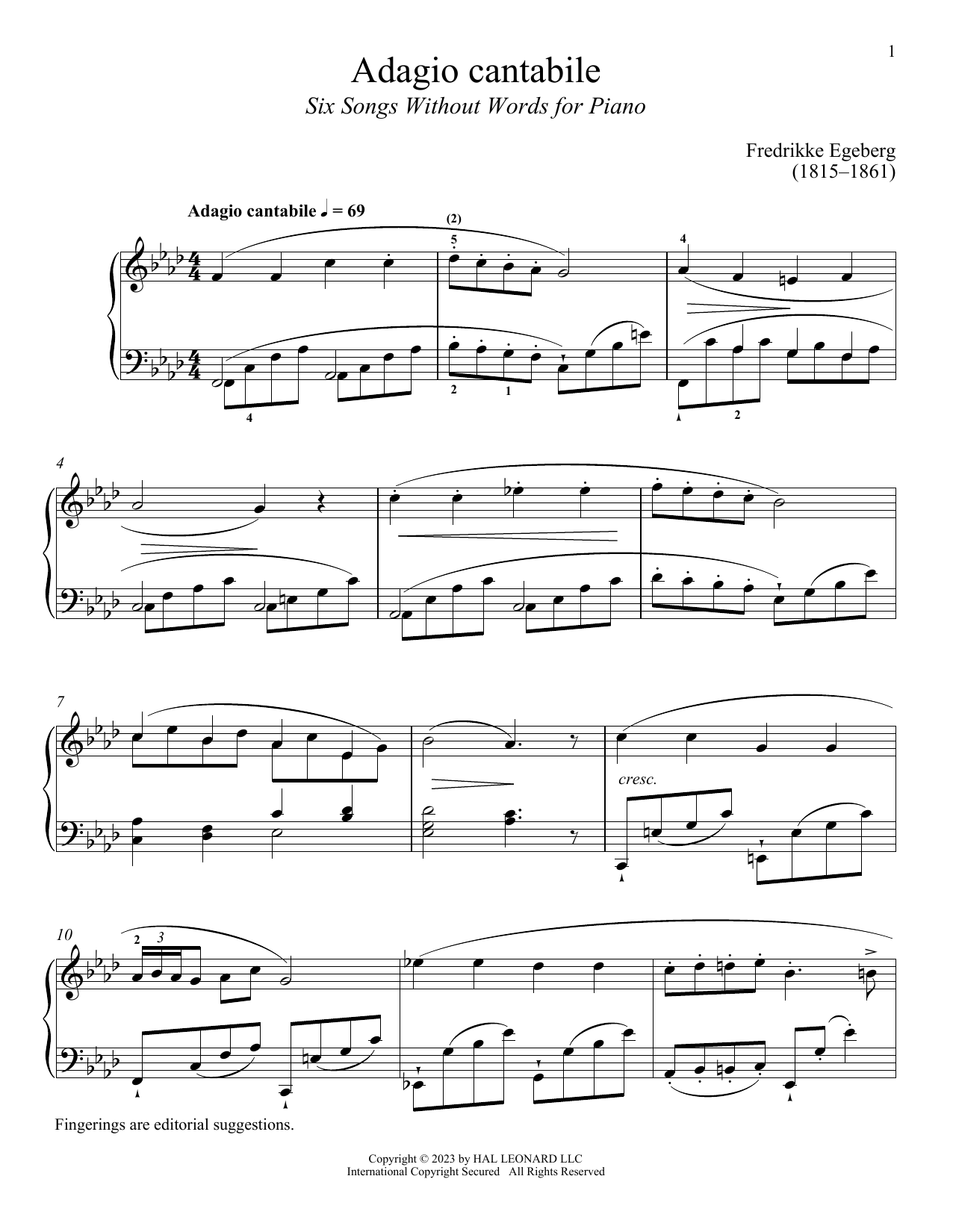 Fredrikke Egeberg Adagio cantabile sheet music notes and chords. Download Printable PDF.