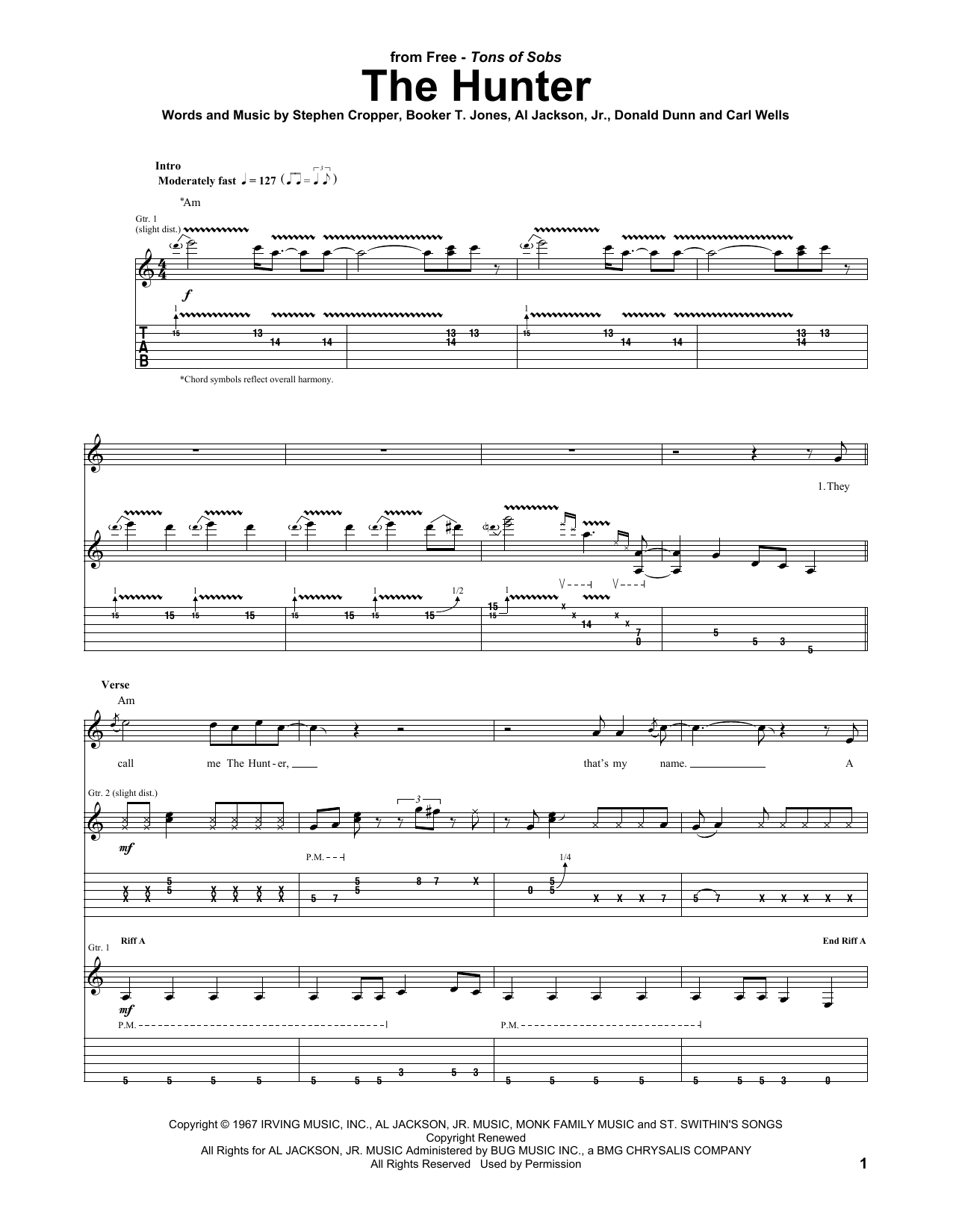 Free The Hunter sheet music notes and chords. Download Printable PDF.