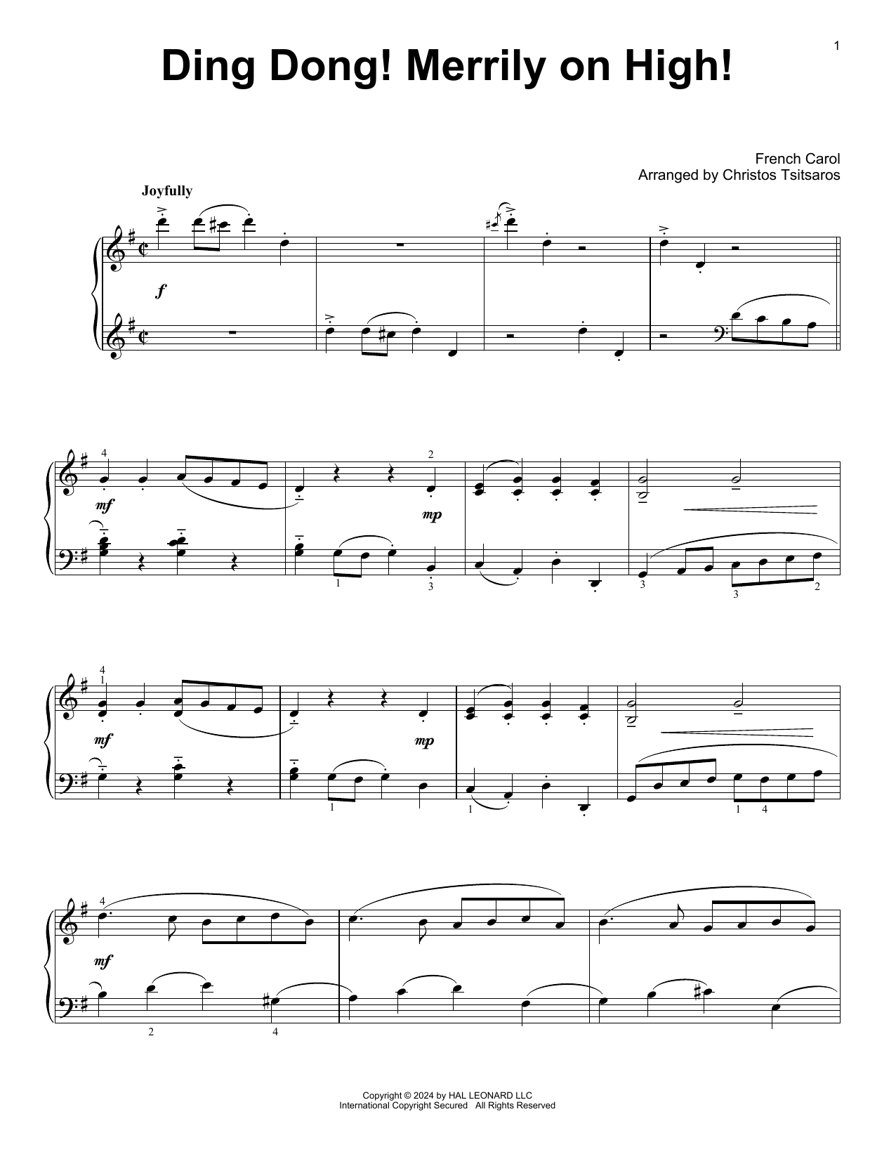 French Carol Ding Dong! Merrily On High! (arr. Christos Tsitsaros) sheet music notes and chords. Download Printable PDF.