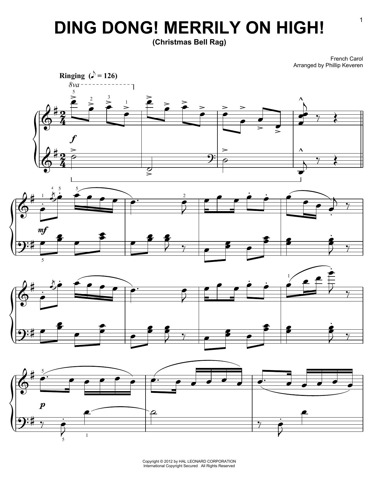 French Carol Ding Dong! Merrily On High! [Ragtime version] (arr. Phillip Keveren) sheet music notes and chords arranged for Easy Piano