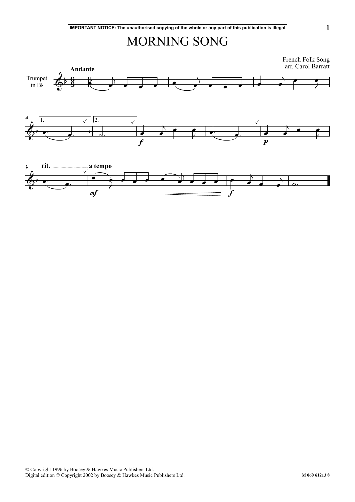 Learn to play French Folk Song Morning Song sheet music for Instrumental Solo in minutes. Price: 5.9900$ French Folk Song Morning Song sheet music notes and chords arranged for Instrumental Solo