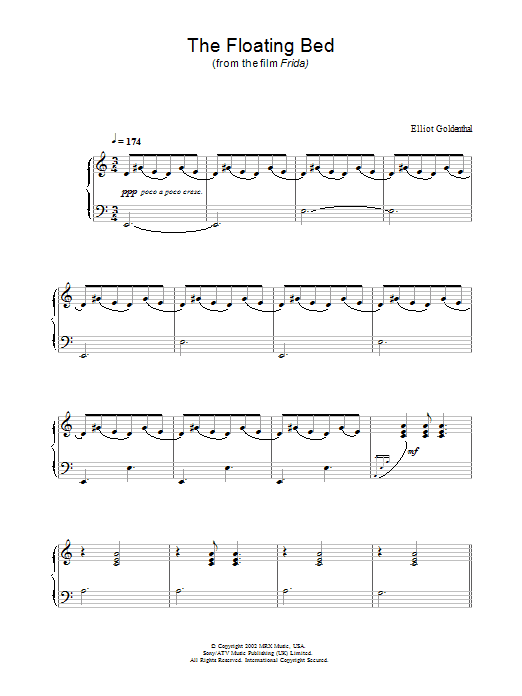 Elliot Goldenthal The Floating Bed (from Frida) sheet music notes and chords. Download Printable PDF.