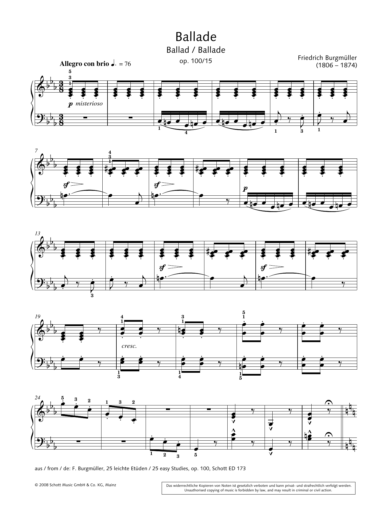 Friedrich Burgmuller Ballad sheet music notes and chords. Download Printable PDF.