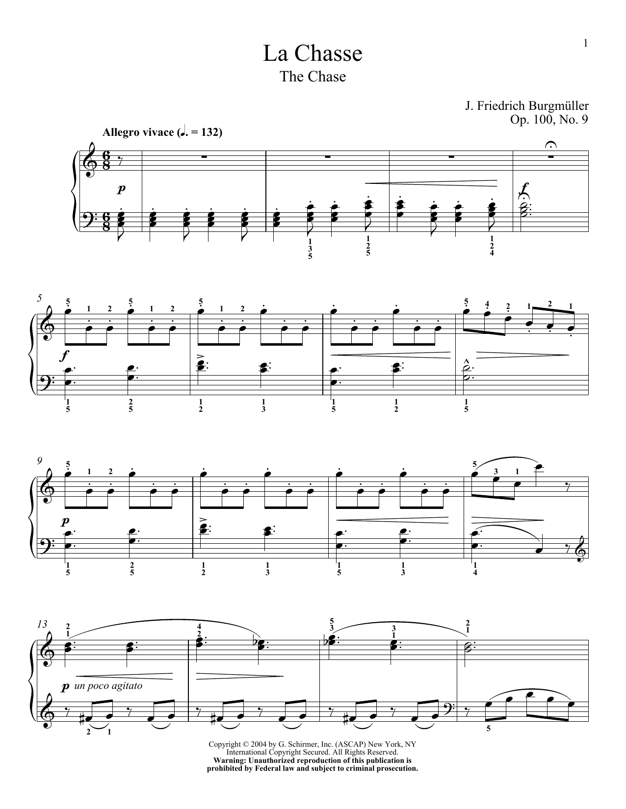 Friedrich Burgmuller La Chasse sheet music notes and chords. Download Printable PDF.