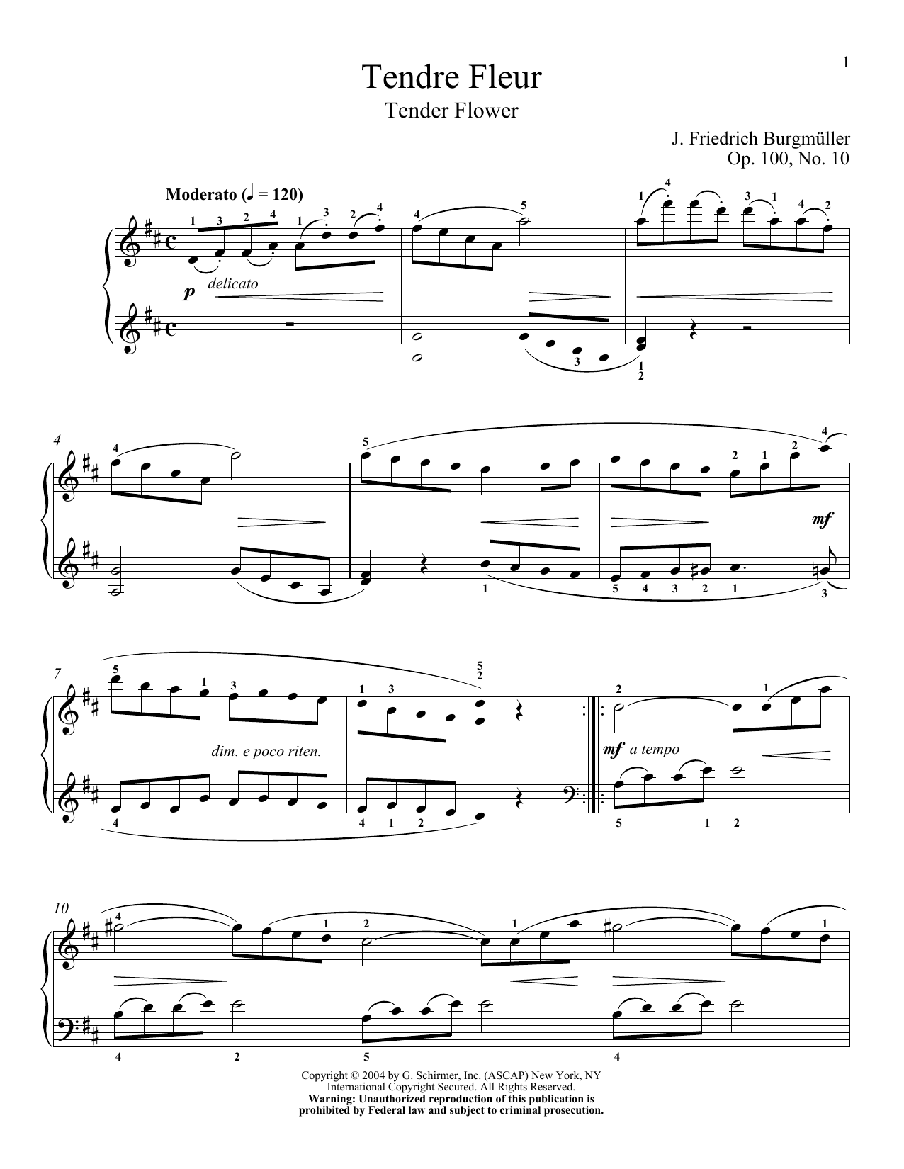 Friedrich Burgmuller Tender Blossom Tender Fleur Op 100 No