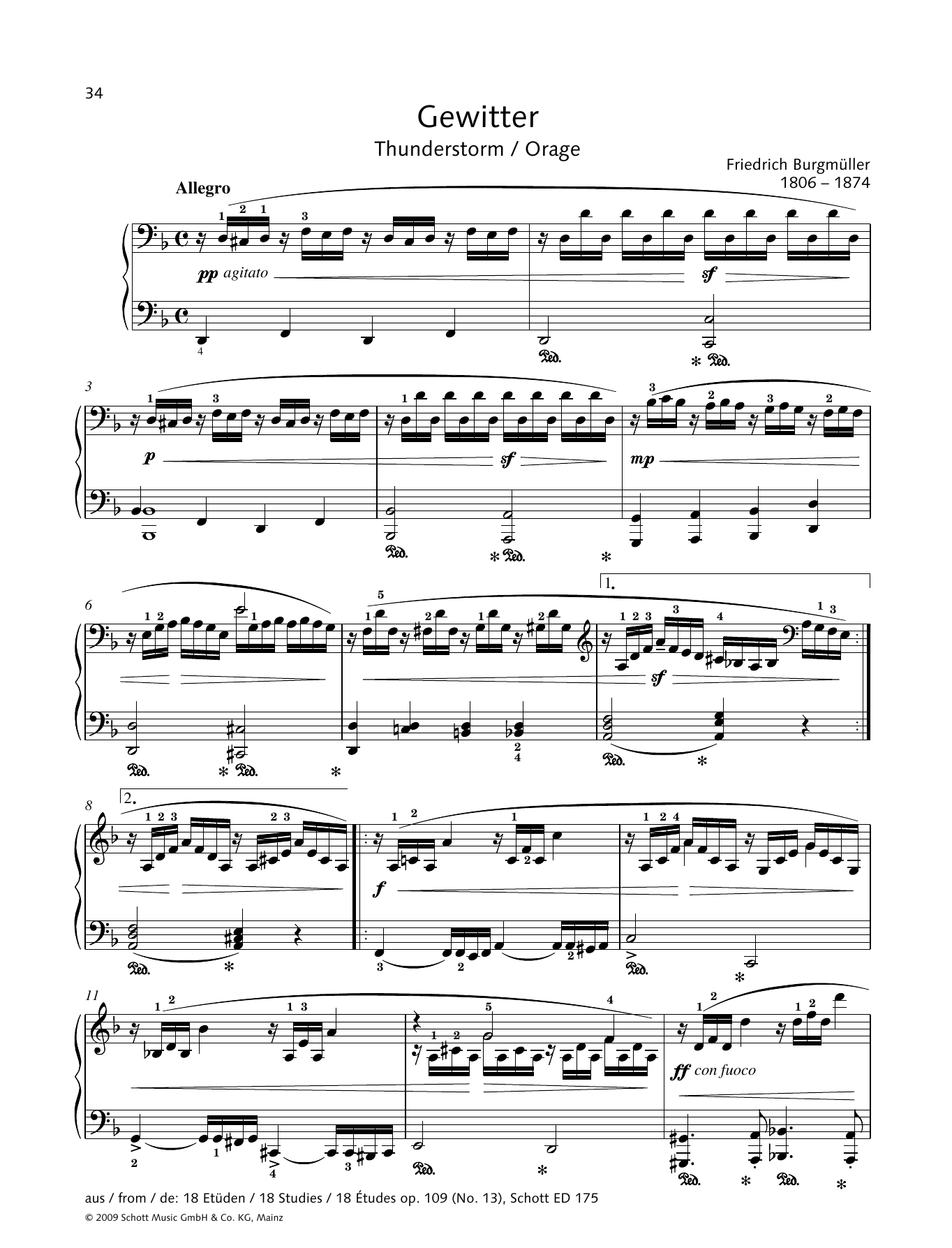 Friedrich Burgmuller Thunderstorm sheet music notes and chords. Download Printable PDF.