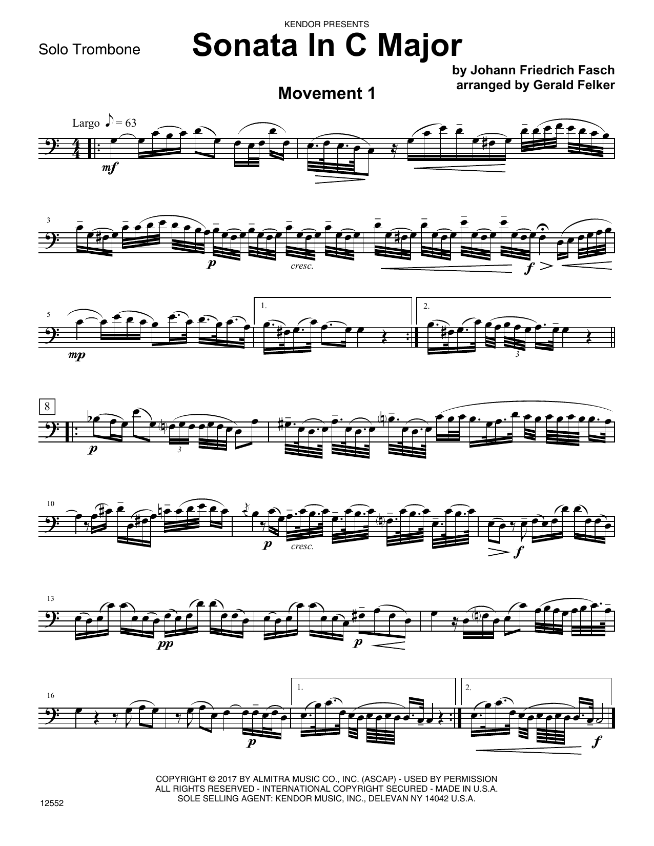 Learn to play Friedrich Fasch Sonata in C Major - Trombone sheet music for Brass Solo in minutes. Friedrich Fasch Sonata in C Major - Trombone sheet music notes and chords. Download Printable PDF.