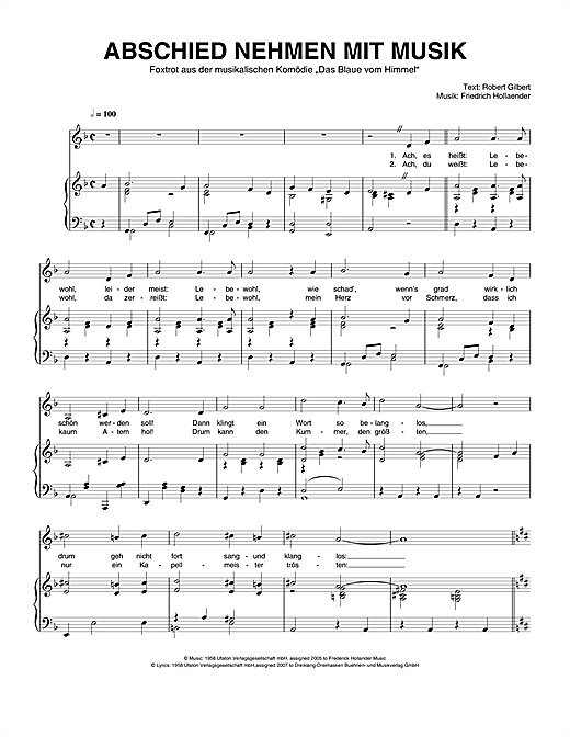 Friedrich Hollaender Abschiednehmen Mit Musik sheet music notes and chords. Download Printable PDF.