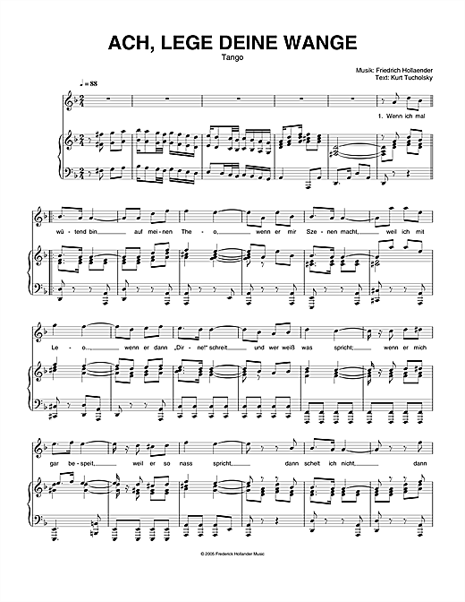 Friedrich Hollaender Ach, Lege Deine Wange sheet music notes and chords. Download Printable PDF.