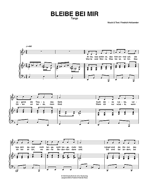 Friedrich Hollaender Bleibe Bei Mir sheet music notes and chords. Download Printable PDF.