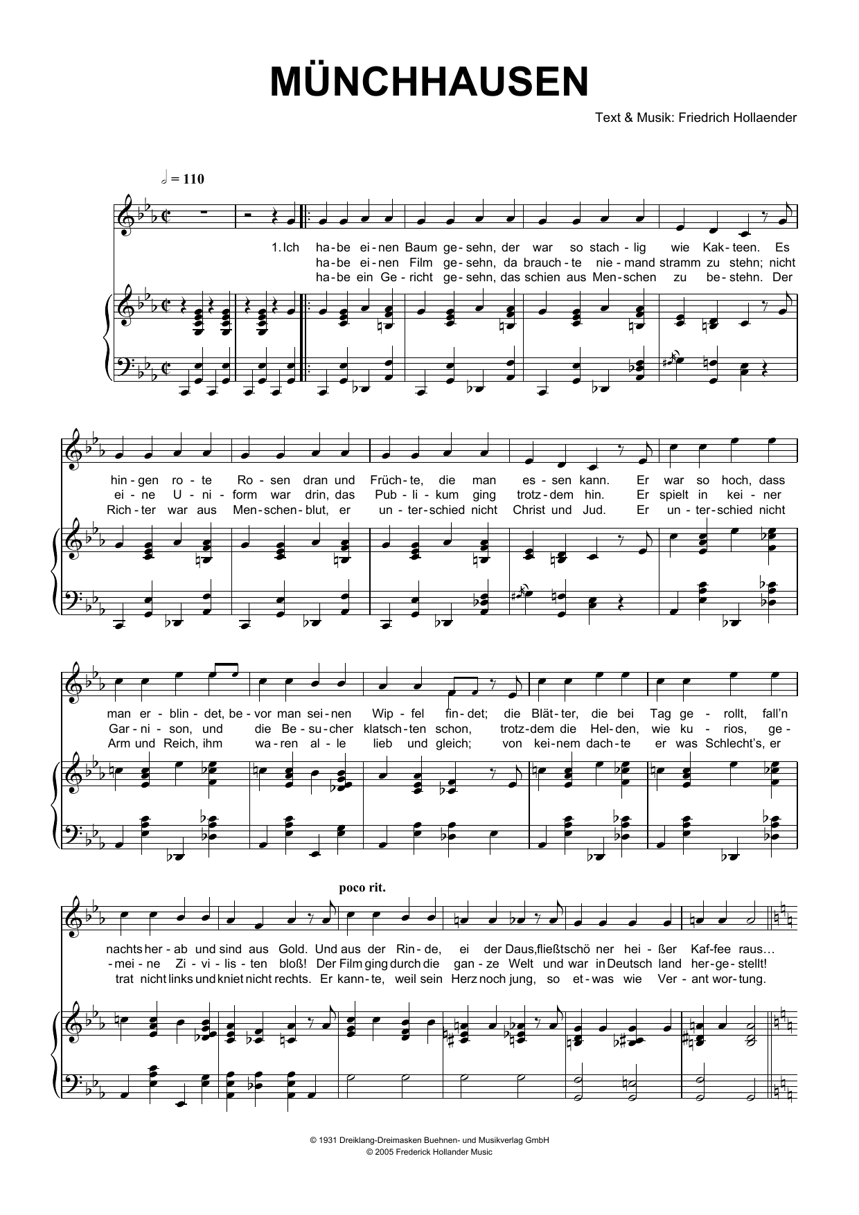 Friedrich Hollaender Münchausen sheet music notes and chords. Download Printable PDF.