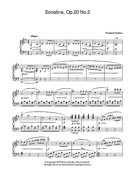 Learn to play Friedrich Kuhlau Sonatina, Op.20, No.2 sheet music for Piano Solo in minutes. Friedrich Kuhlau Sonatina, Op.20, No.2 sheet music notes and chords. Download Printable PDF.