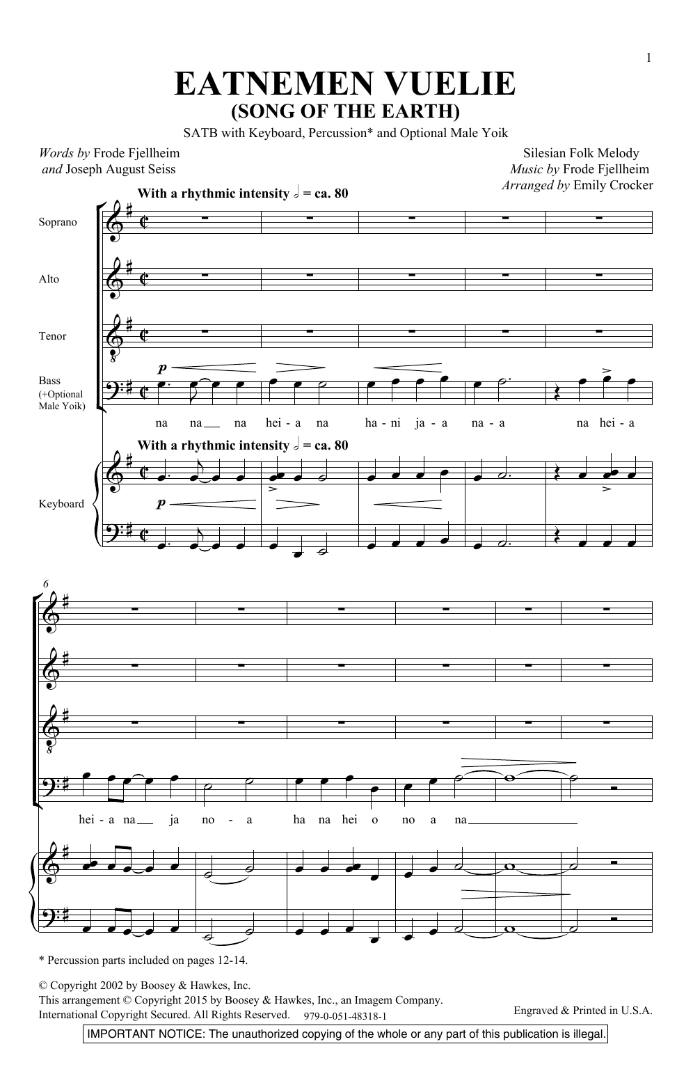Frode Fjellheim Eatnemen Vuelie (Song Of The Earth) (arr. Emily Crocker) sheet music notes and chords. Download Printable PDF.