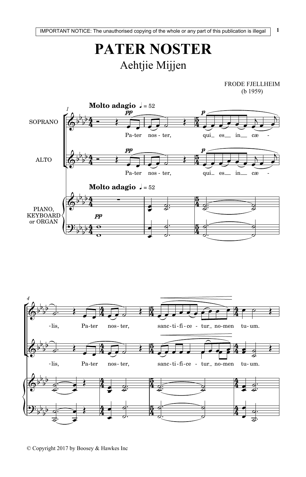 Frode Fjellheim Pater Noster sheet music notes and chords. Download Printable PDF.