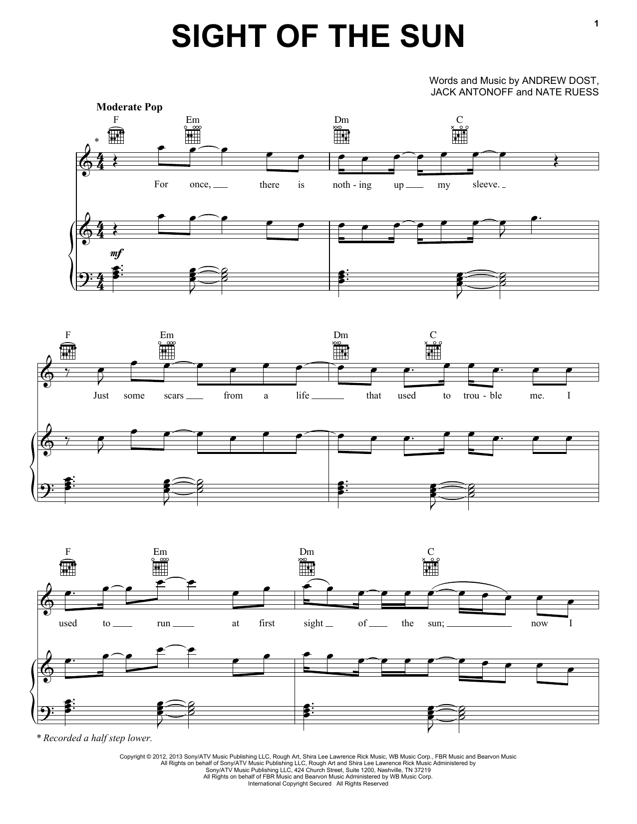 fun. Sight Of The Sun sheet music notes and chords. Download Printable PDF.