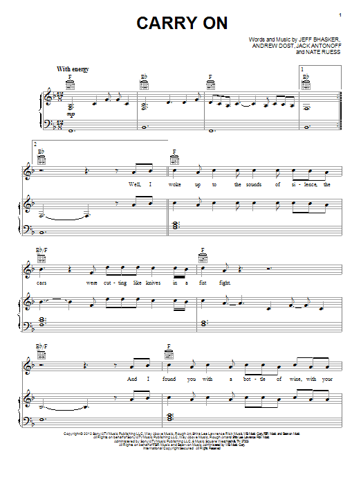 fun. Carry On sheet music notes and chords. Download Printable PDF.