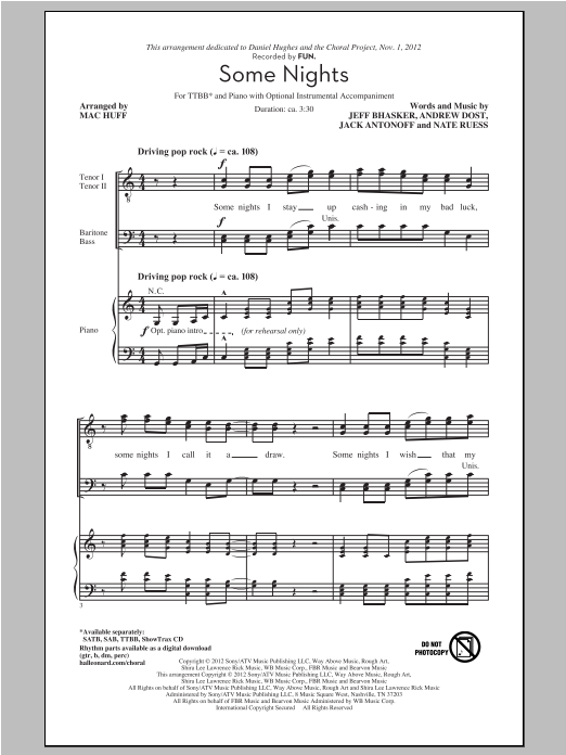 fun. Some Nights (arr. Mac Huff) sheet music notes and chords. Download Printable PDF.