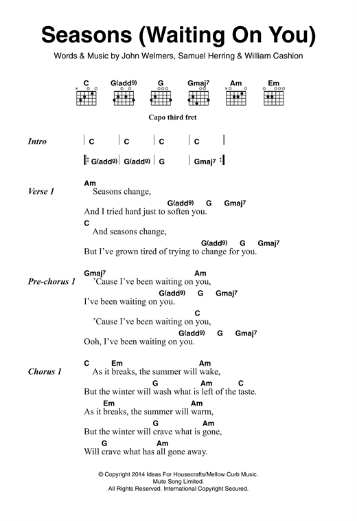 Future Islands Seasons (Waiting On You) sheet music notes and chords. Download Printable PDF.