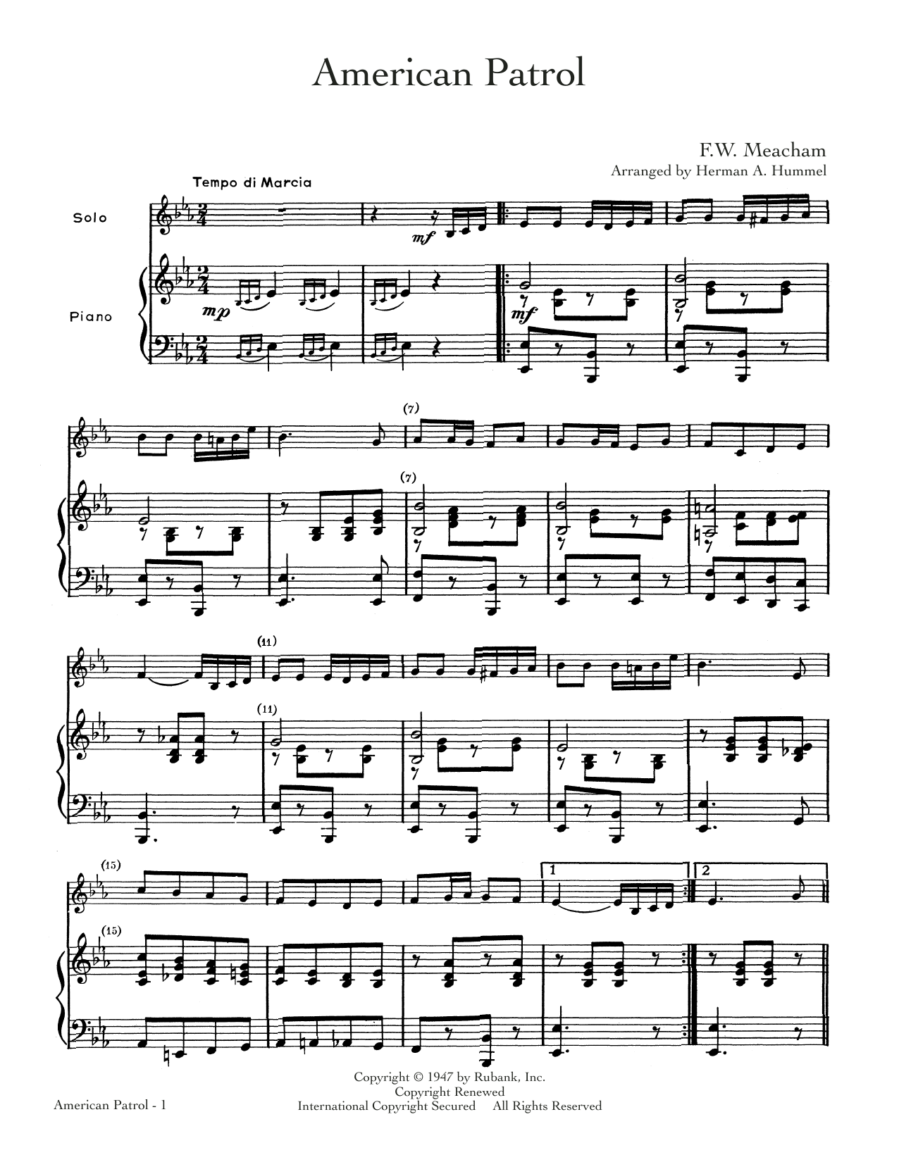 F.W. Meacham American Patrol sheet music notes and chords. Download Printable PDF.