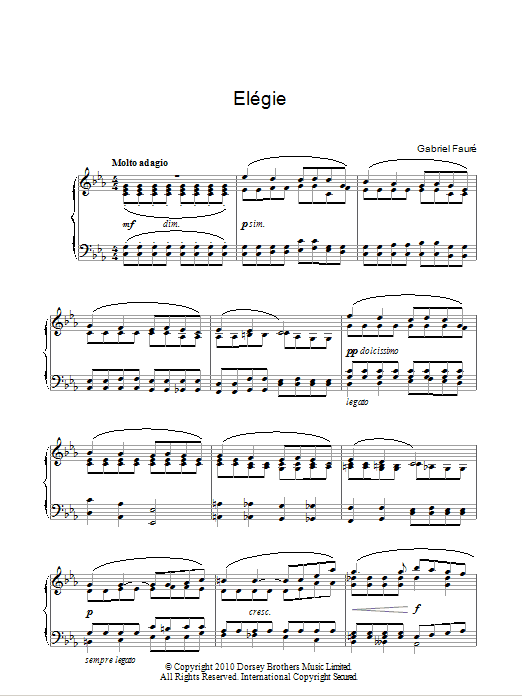 Gabriel Fauré Elegie sheet music notes and chords. Download Printable PDF.