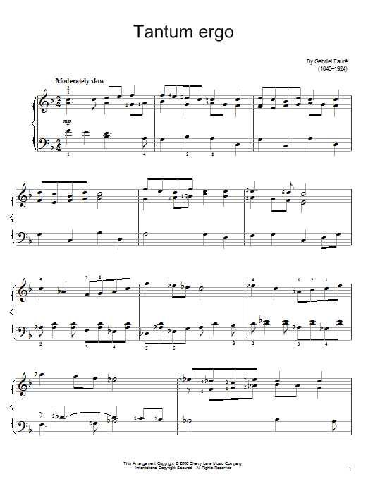 Learn to play Gabriel Fauré Tantum Ergo sheet music for Easy Piano in minutes. Price: 6.9900$ Gabriel Fauré Tantum Ergo sheet music notes and chords arranged for Easy Piano