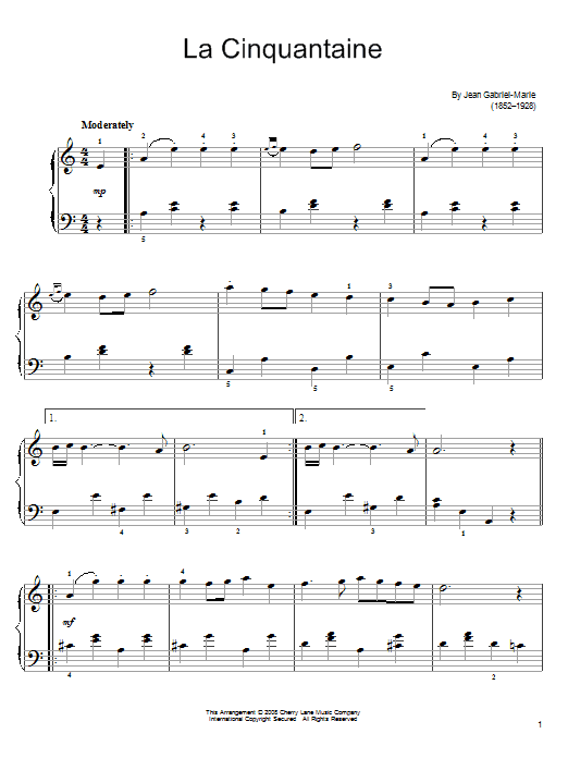 Learn to play Gabriel-Marie La Cinquantaine (The Golden Wedding) sheet music for Easy Piano in minutes. Price: 6.9900$ Gabriel-Marie La Cinquantaine (The Golden Wedding) sheet music notes and chords arranged for Easy Piano