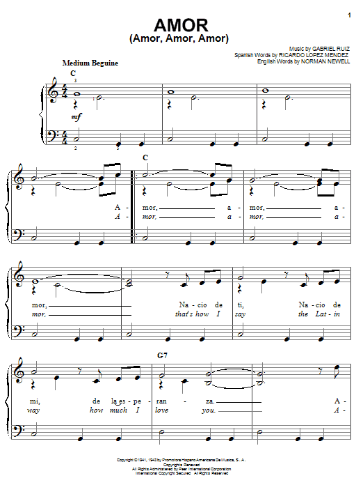 Learn to play Gabriel Ruiz Amor (Amor, Amor, Amor) sheet music for Easy Piano in minutes. Price: 6.9900$ Gabriel Ruiz Amor (Amor, Amor, Amor) sheet music notes and chords arranged for Easy Piano