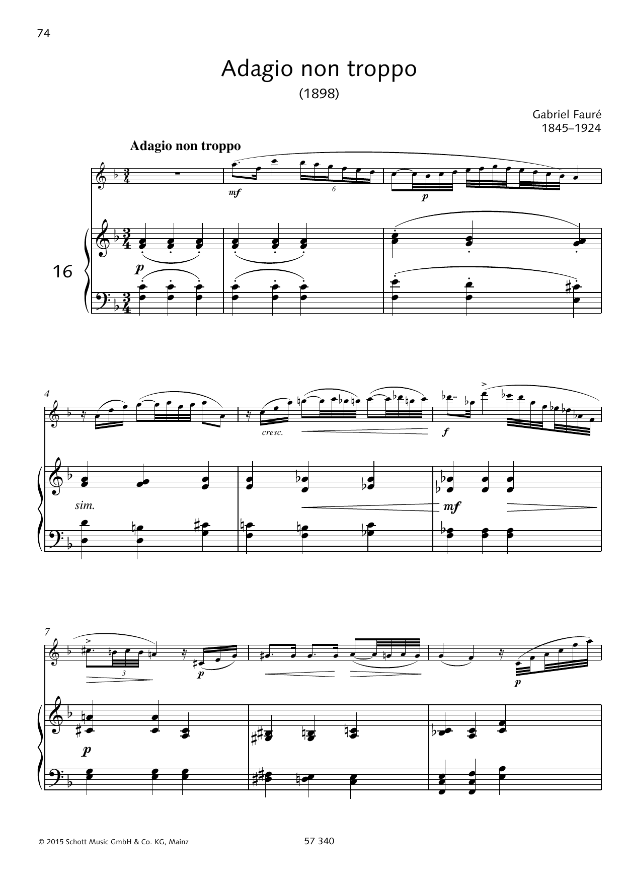 Gabriel Fauré Adagio non troppo sheet music notes and chords. Download Printable PDF.