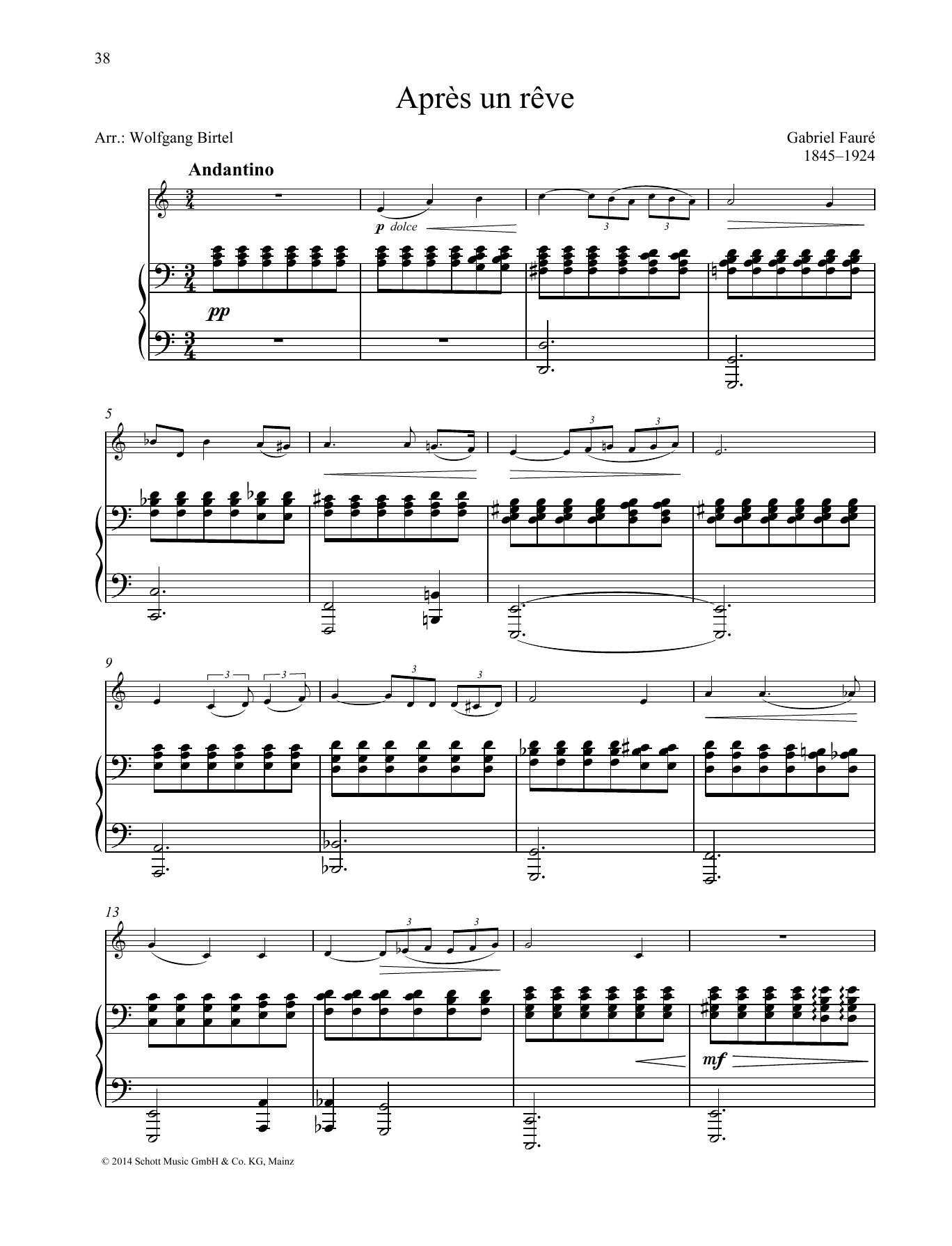 Gabriel Fauré Après un rêve sheet music notes and chords. Download Printable PDF.