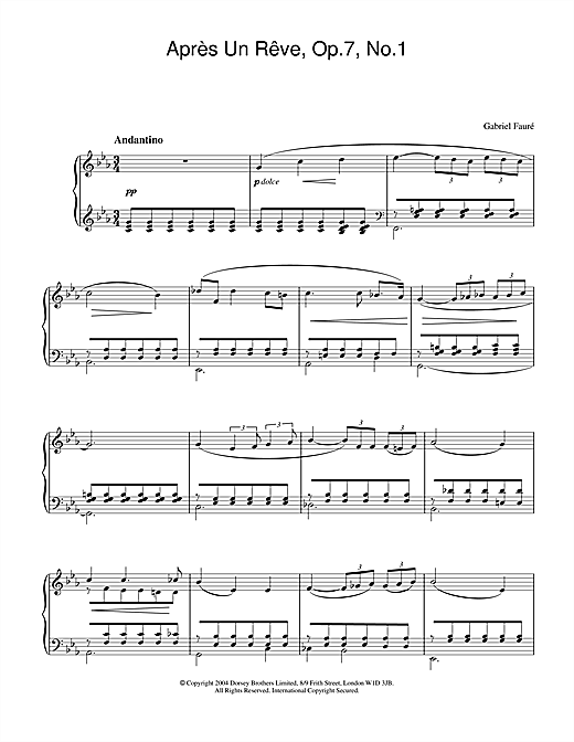 Learn to play Gabriel Fauré Après Un Rêve, Op.7, No.1 sheet music for Piano Solo in minutes. Gabriel Fauré Après Un Rêve, Op.7, No.1 sheet music notes and chords